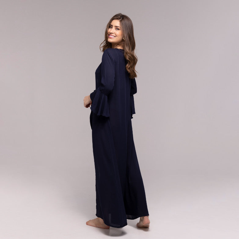 Elegant Navy Bell-Sleeve Maxi Cover-Up

