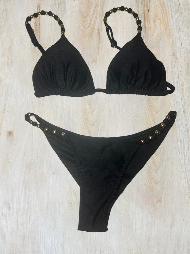 Black Beaded Bikini Set