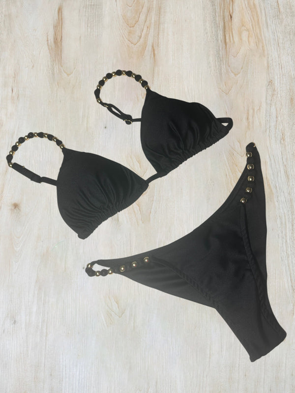 Black Beaded Bikini Set