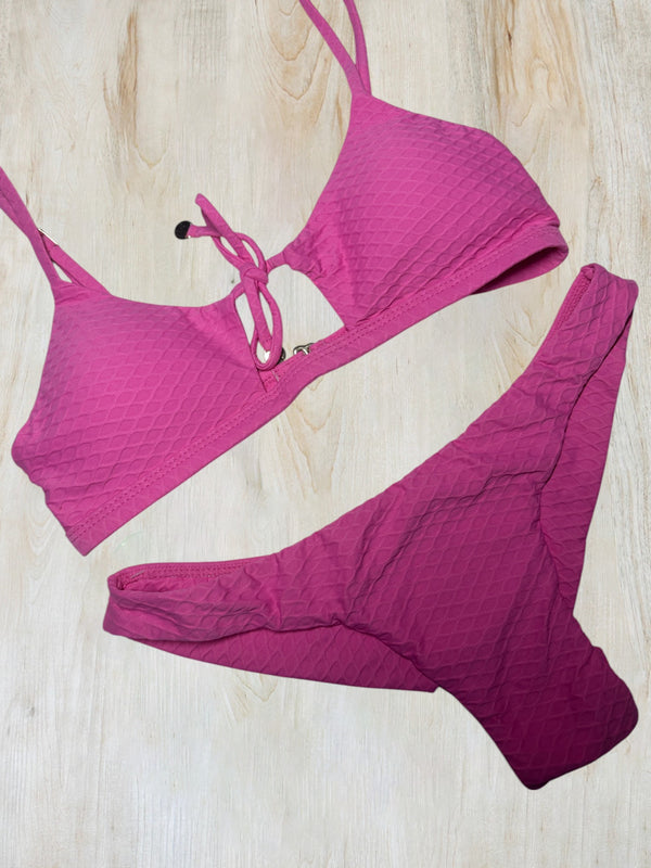 Textured Berry Pink Bikini Set 01